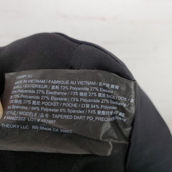 Theory Womens Tapered Dart Ponte Pant Sz L Black Pull On Cropped Pockets Stretch - Picture 13 of 16